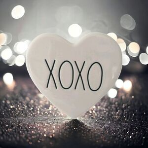 RAE DUNN Heart Coaster Single One Ceramic Pottery XOXO Black LETTERS Kiss Hug